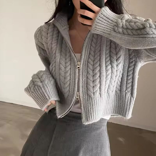 All-Match Baic Long Sleeve Top New In Women's Sweater Casual Solid Cardigan For Women Winter Vintage Korean Knitwear Short Coat